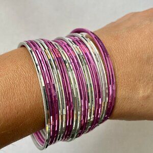 NWT Silver & Pink Colored Indian Bangle Bracelets